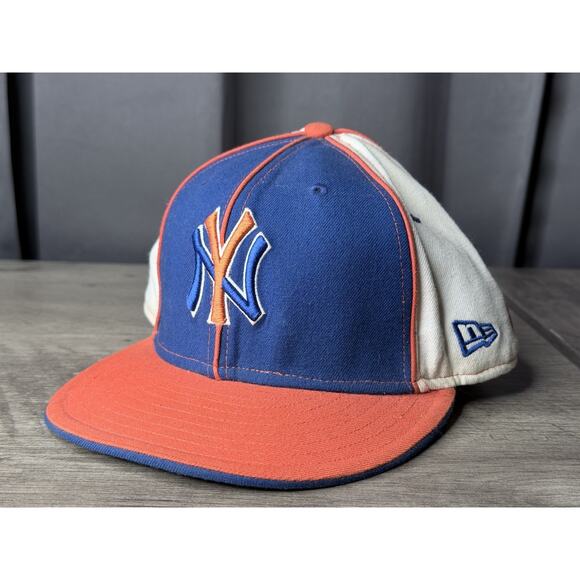 Vintage New York Yankees Hat Cap Fitted Sz 8 Wool USA Orange Blue 59Fifty Y2K - Picture 1 of 6
